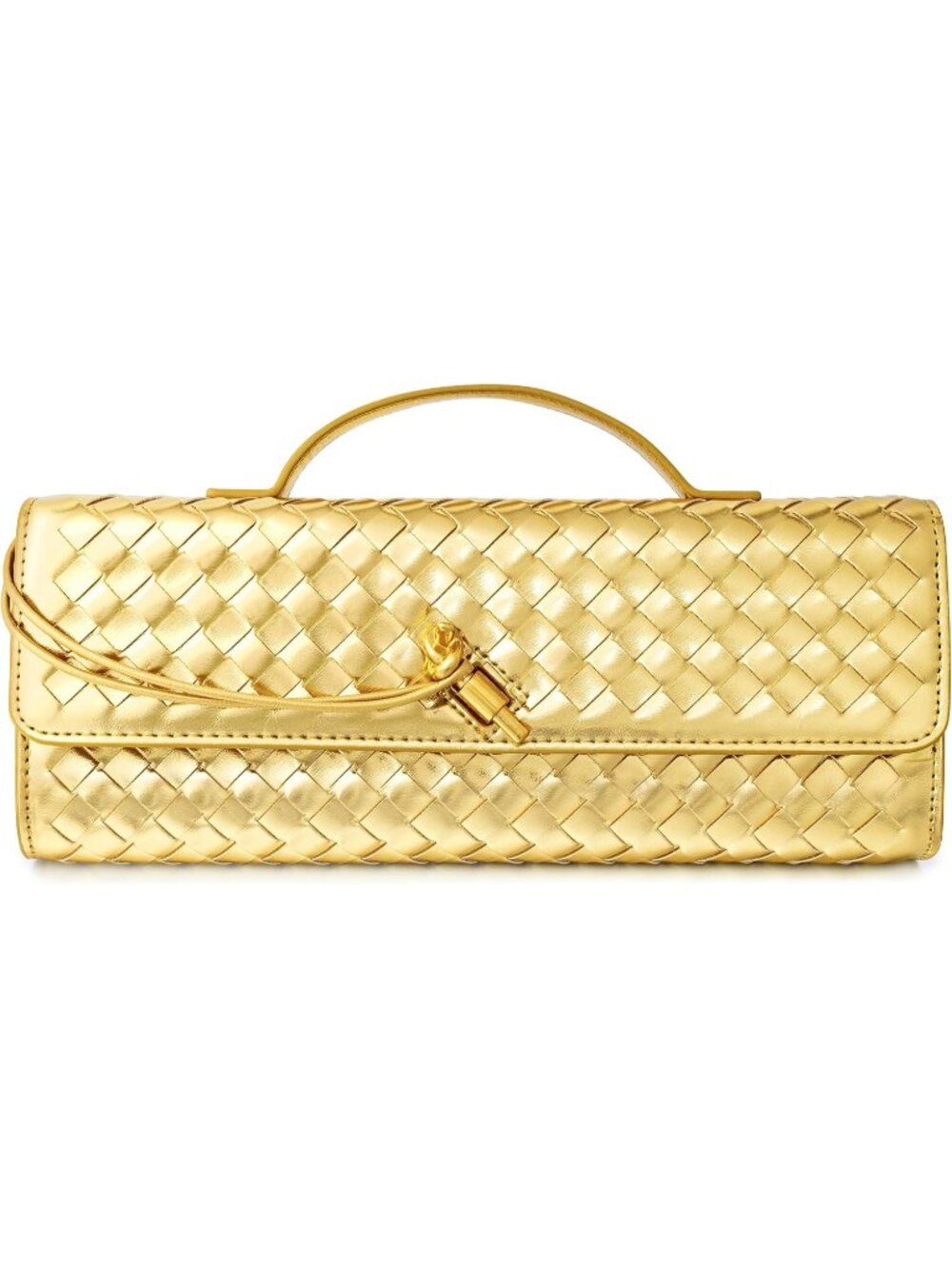 〽️Women's Golden Clutch Purse Woven Vegan Leather Formal Evening Crossbody Bag